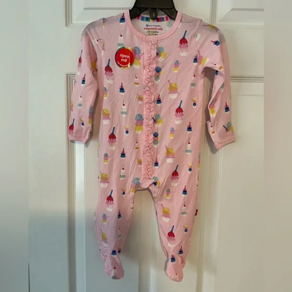 MAGNETIC ME Sundae Funday With Ruffle Detail Footie Pajamas | Pink - Picture 2 of 10